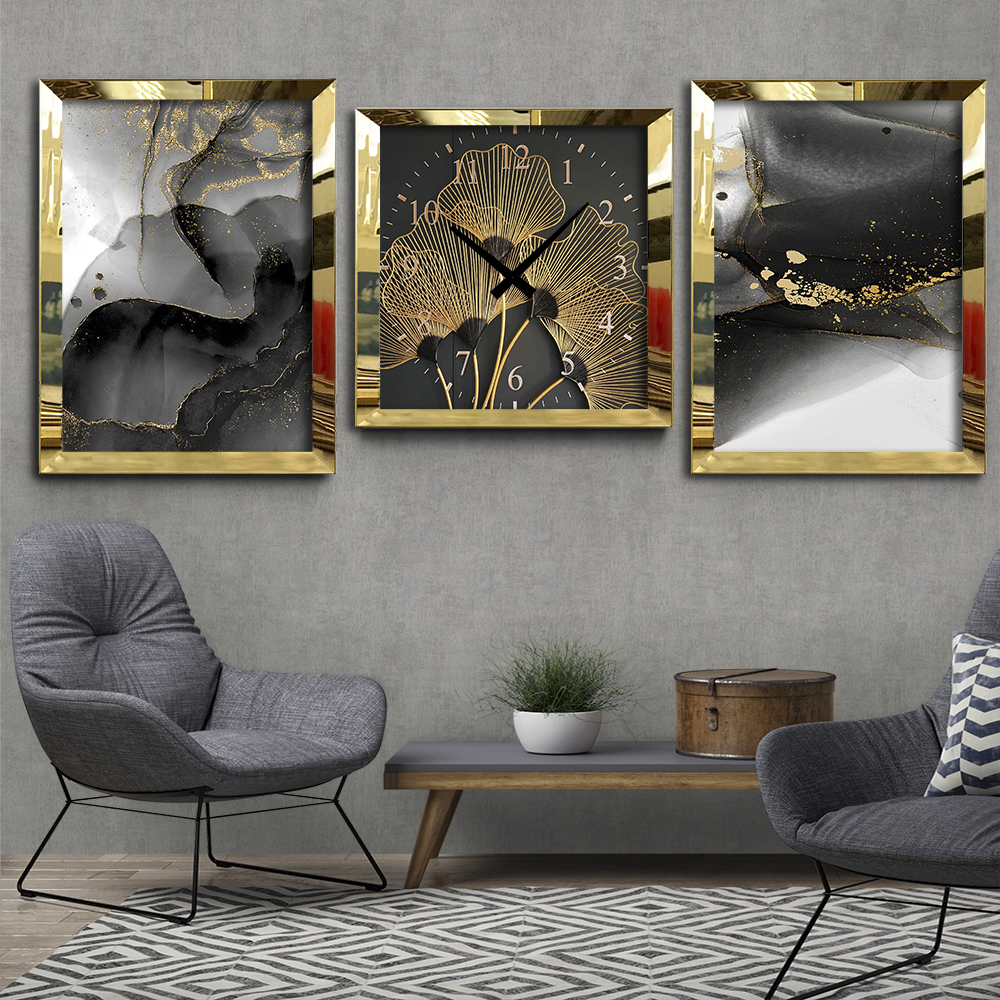 Abstract Gold Sıçratma Detaylı Soyut Tasarım Gold Ayna Pleksi Çerçeveli Tablo Sa